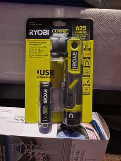 Ryobi USB Lithium LeD Pivoting Laser Flashlight 