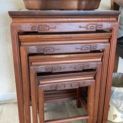 Hardwood coffee table and chairs.