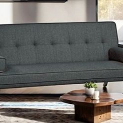 Brand New Grey Futon Sofa Sleeper (Pillows Included)