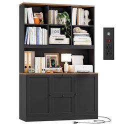 72'' Tall File Bookcase with Power Outlet & Printer Stand, 2 Drawer Filing Cabinets for Home Office Fit Hanging A4 File, Storage Cabinet w/ 3 Tier Ope