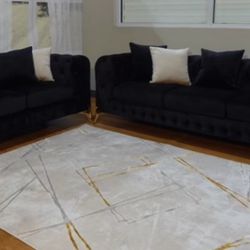 Black With Gold Legs  2pc Loveseat And Sofa