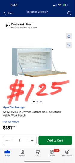 Viper Tool Storage 32-in L x 23.3-in D White Butcher block Adjustable Height Work Bench