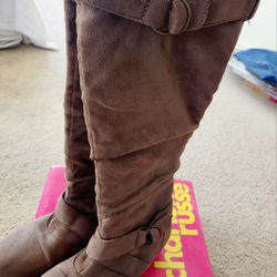 Charlotte Russe Tan Faux Suede Knee High Boots Size 7 VERY GOOD Condition