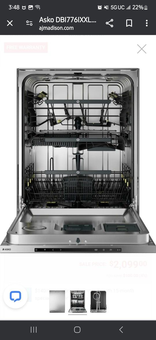 Asko 60 Series  DBI776IXXLSSOFU 24" Smart Dishwasher 