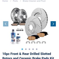 10pc Front & Rear Drilled Slotted Rotors and Ceramic Brake Pads Kit
