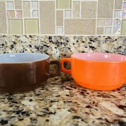 Pair of Vintage Anchor Hocking, Glass, Fire King Handled Soup Mugs