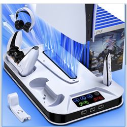 PS5/Slim/Pro Cooling Station with Controller Charging Station for Playstation 5 Slim&Standard&Pro Disc/Digital Console, PS5 Pro Stand Cooler Accessori