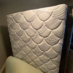 Full size mattress with box spring (in wrap still) comes with mattress topper and protector.