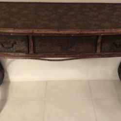 Beautiful wooden imprinted entryway table Just Over 30 1/2 Inches Tall, 47 inches wide by 17 inches