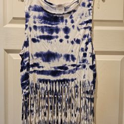 Poof Large Fringe Blue/White Tye Dye Tank