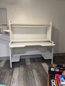 White Desk with Upper Shelving Unit