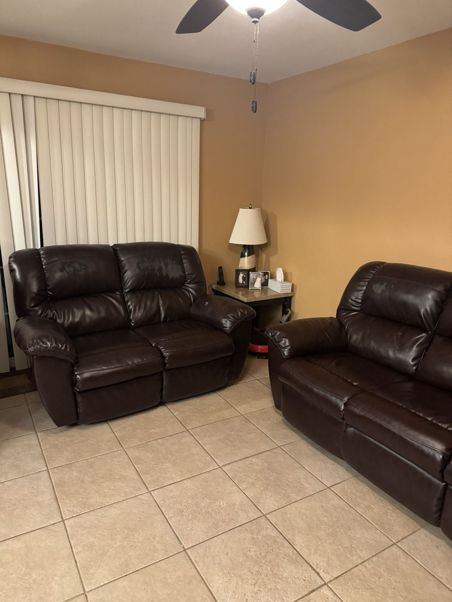 Brown Leather Reclining Sofa Set