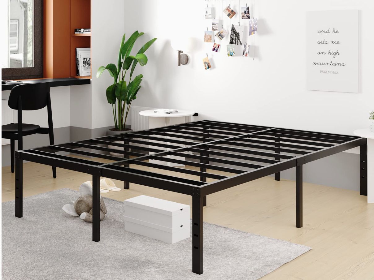 Queen-Bed-Frame / 18 Inch Metal Platform Bed Frame Queen Size/Reinforced Steel Slats Support/No Box Spring Needed/Heavy Duty Mattress Foundation/Easy 
