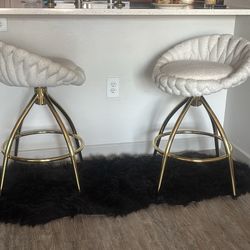 White & Gold Barstools Chairs 