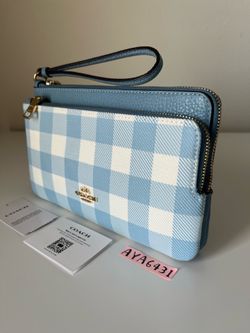 Coach Double Zip Wristlet With Gingham Print