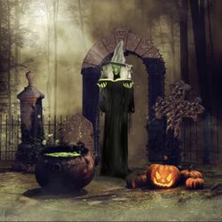 Haunted Hill Farm 69 in. Light Up Halloween Animatronic Witch