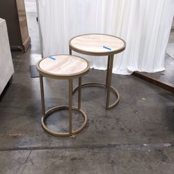 Round Faux Marble Top Gold Metal End Table