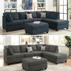 Blue Sectional Sofa - Ottoman Sold Separately 