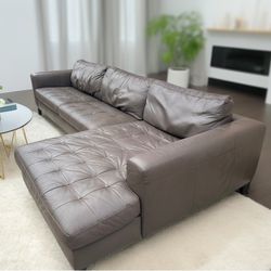 Brown Italian Leather 2pc 121” by 61”  Designer Sectional Sofa with RAF Chaise by Natuzzi Editions
