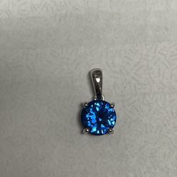 9mm Blue #119 Lab Spinel Round Solitaire Pendant Necklace