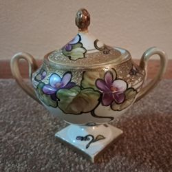 Vintage Handpainted Sugar Bowl And Creamer 