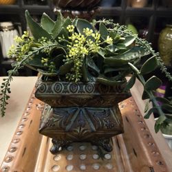 Metal Vase Full Of Faux Succulents 