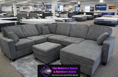 New Reversible Sectional with USB and Ottoman - Black or Dark Grey - $875