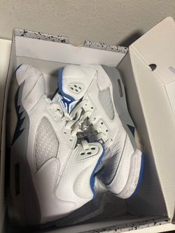 Size 5y jordan 5 white royal stealth