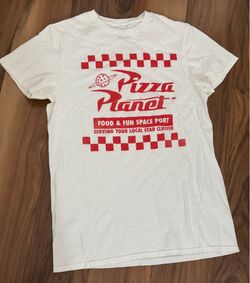 Disney Toy Story Pizza Planet Uniform T Shirt Mens Small White Graphic Print