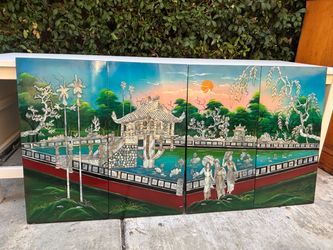 Vietnamese lacquer painting Mother of Pearl Inlay One Pillar Pagoda