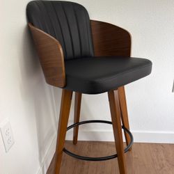 1 Mid-Century Counter Stool 26” (Walnut/Black) Bar Chair