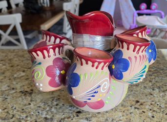 Beautiful Hand-Painted Mexican Talavera-Style Ceramic  barro Mugs – Set