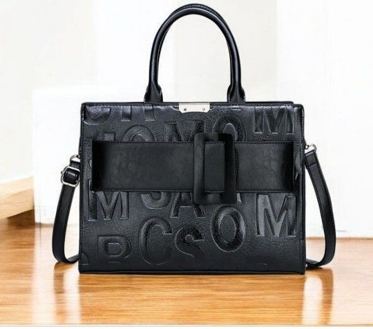 KingTo Black Vegan Leather Monogrammed Tote Purse