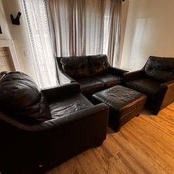 Leather sofa chais, loveseat and ottoman chair