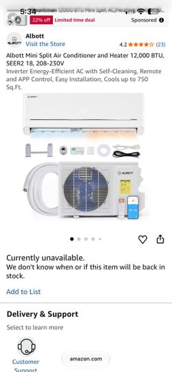 Mini Split Air Conditioner and Heater 12,000 BTU, SEER2 18, 208-230V Inverter Energy-Efficient AC with Self-Cleaning, Remote and APP Control, Easy Ins