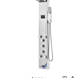 VEVOR Shower Panel Tower System, 6 Shower Modes, LED & Screen Hydroelectricity Shower Panel, Rainfall, Waterfall, 5 Massage Jets, Tub Spout, Handheld 