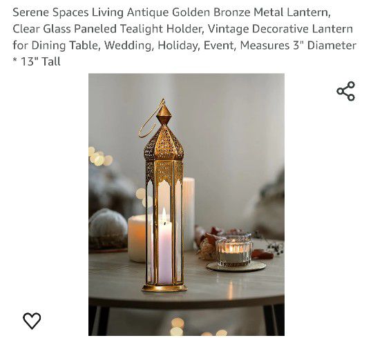 Serene Spaces Living  Antique Golden Metal Lantern 