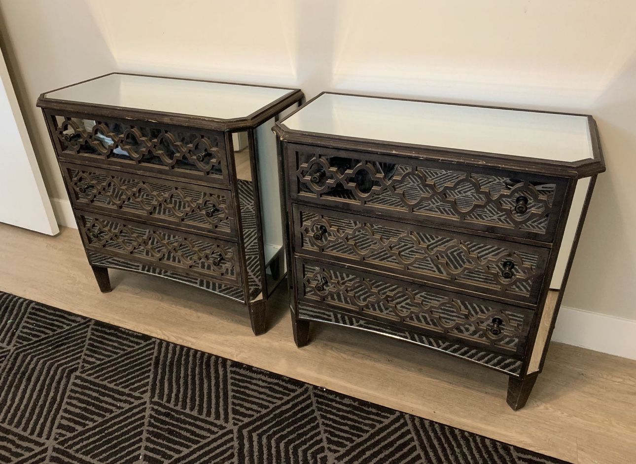 Mirrored 3 Drawer Bedside Table Set