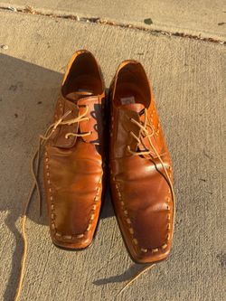 Guciani Men's Brown Leather Lace-Up Dress Shoes Square Toe - Size 9