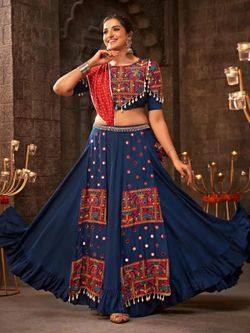Blue Embroidered Navratri Festival Lehenga Choli- Indian Outfit