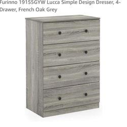 Furinno Lucca Simple Design Dresser, 4-Drawer, French Oak Grey