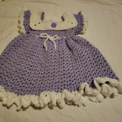 Handmade Crochet Dress Purple and White  Baby Gi