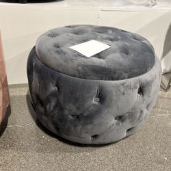 Grey Round Storage Ottoman 