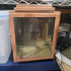 3 Leather And Glass Hurricane Lamps
