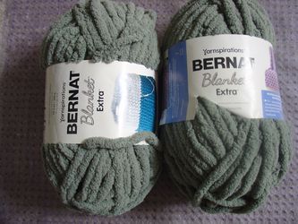 LOT OF 2 BRAND NEW BERNAT BLANKET YARNS - SMOKY GREEN JUMBO #7 NICE!