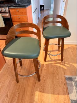 Set of 2 Wayfair Swivel Bar Stools w/ Green Cushions