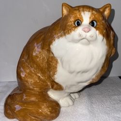 NS Gustin 10" Ceramic Golden Tabby Cat Figurine Statue Hand Painted