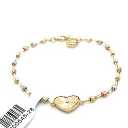 14Kt Tri Color Gold 7-8” Heart Moon Cut Link Bracelet 3.93g 200545/28
