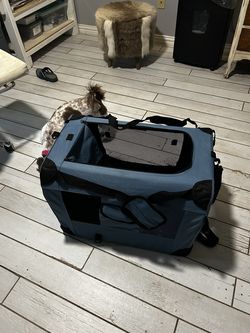 Petprsco Portable Soft-Sided Collapsible Pet Crate / Carrier (Blue)