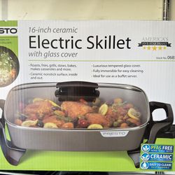 Brand New Presto 16-inch Ceramic Electric Skillet with Glass Cover 
